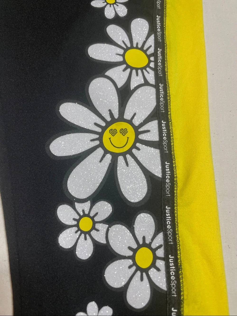 Justice Black & Yellow Daisy-Print Leggings for Kids